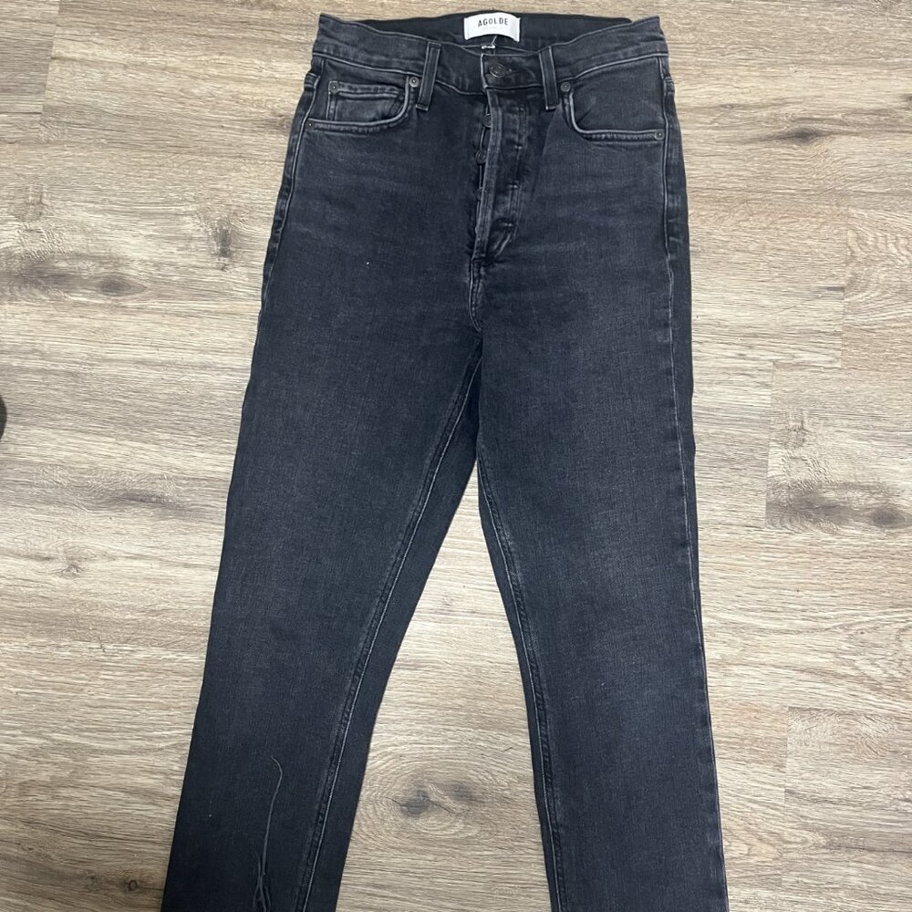 AGOLDE Black High-Rise Straight Leg Jeans | Raw Hem | Button Fly | Size
